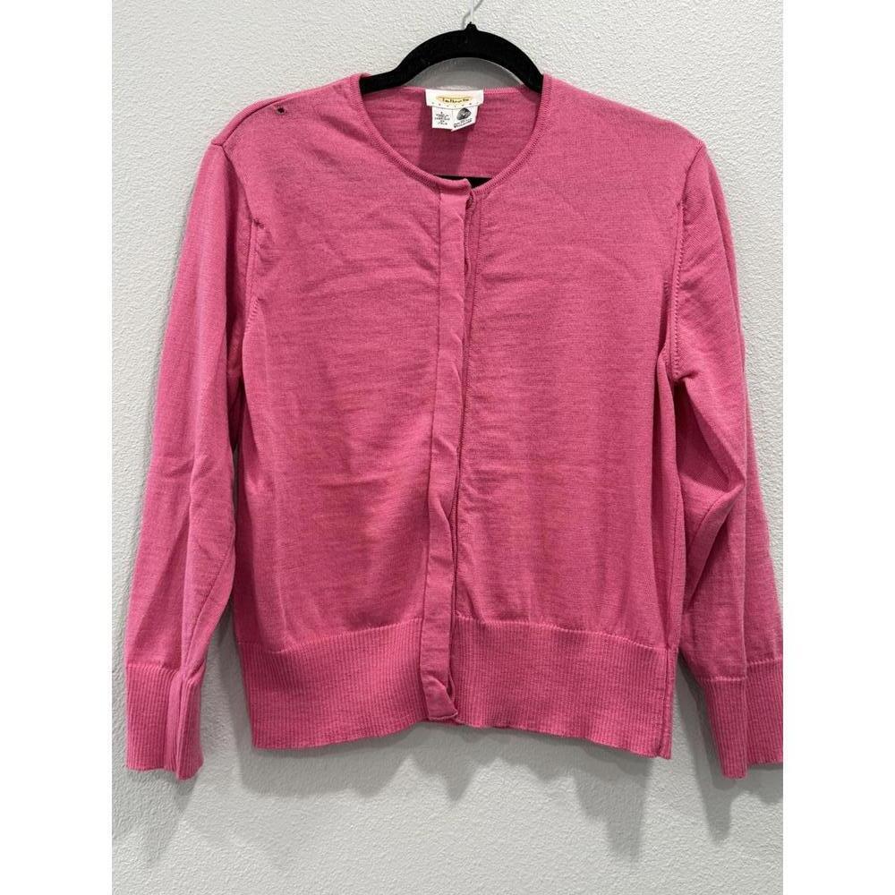 Talbots 100% Pure Wool Pink Button Up Cardigan Sweater, Women's Large Petite